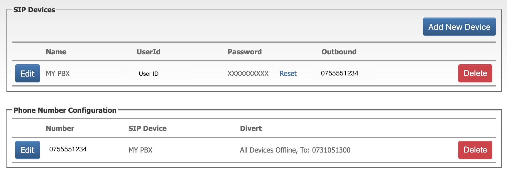 trunk mode configuration page