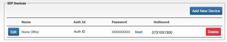 sip devices configuration section