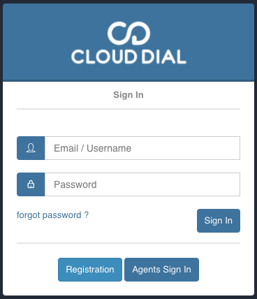 clouddial login screen